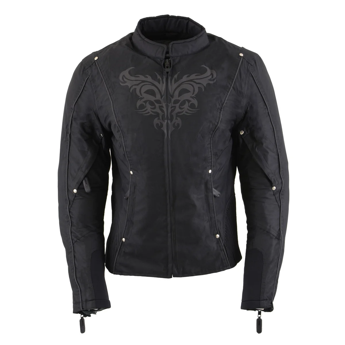 Traditional Milwaukee Leather SH2366 Women’s’Reflective Tribal’ Black Armored Motorcycle Textile Jacket High-End