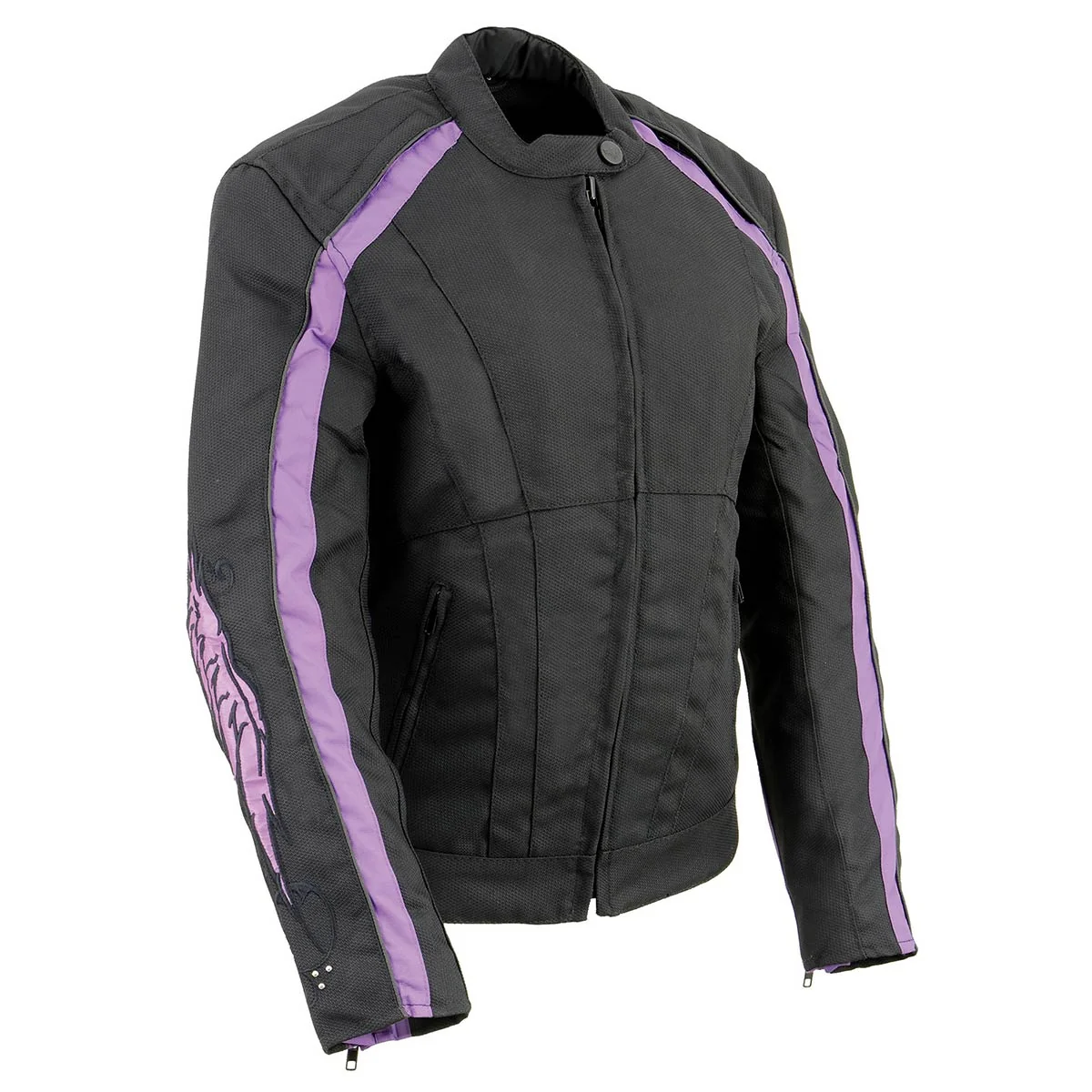 Artisan Milwaukee Leather SH1954 Women’s Black and Purple Textile Jacket with Stud and Wings Detailing Trendy