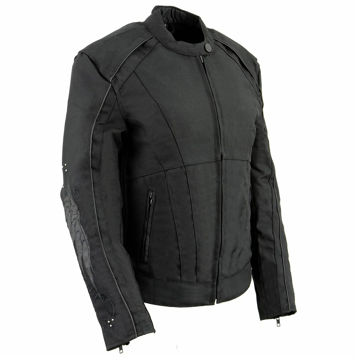 Convenient Milwaukee Leather SH1954 Women’s Black Textile Jacket with Stud and Wings Detailing Original Design