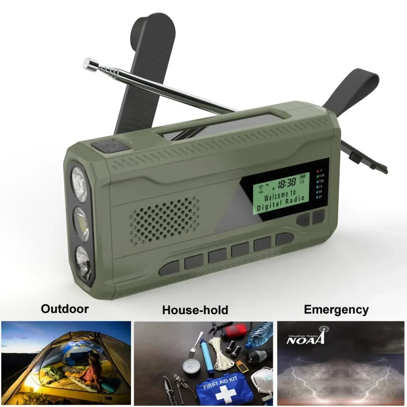 Relaxed NOAA DAB FM Radio Emergency Radio Portable Solar Radio Receiver Hand Crank Dynamo Outdoor Bluetooth Speaker with LED Flashlight Proven