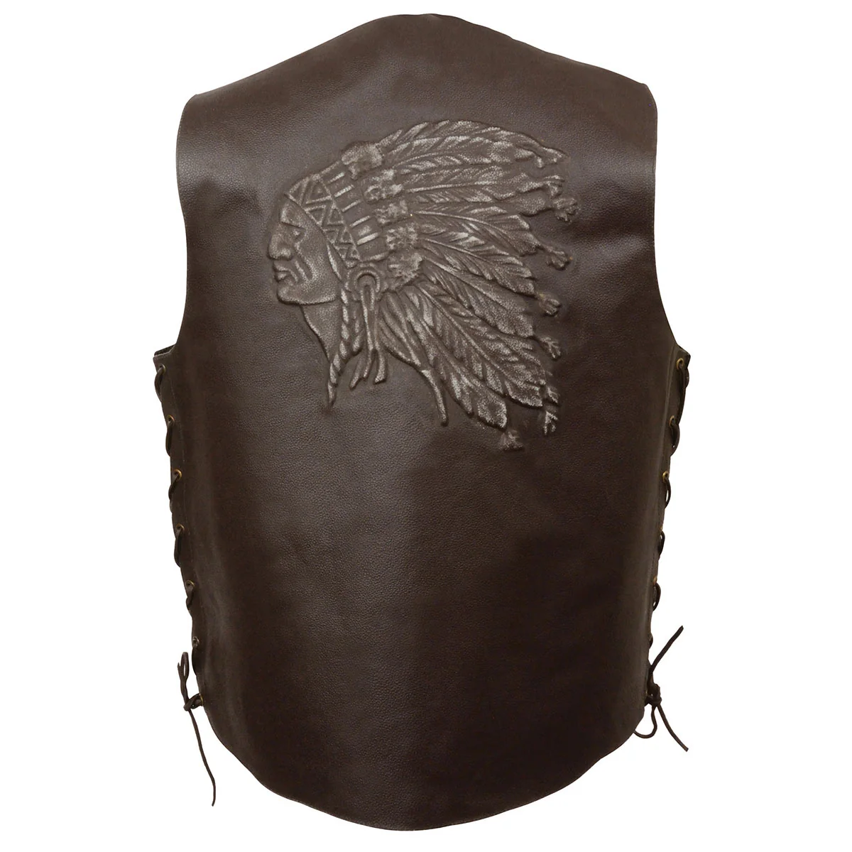Crafted Event Leather ELM3935 Men’s Motorcycle Riders Brown Leather Vest with Embossed Native American Head Certified