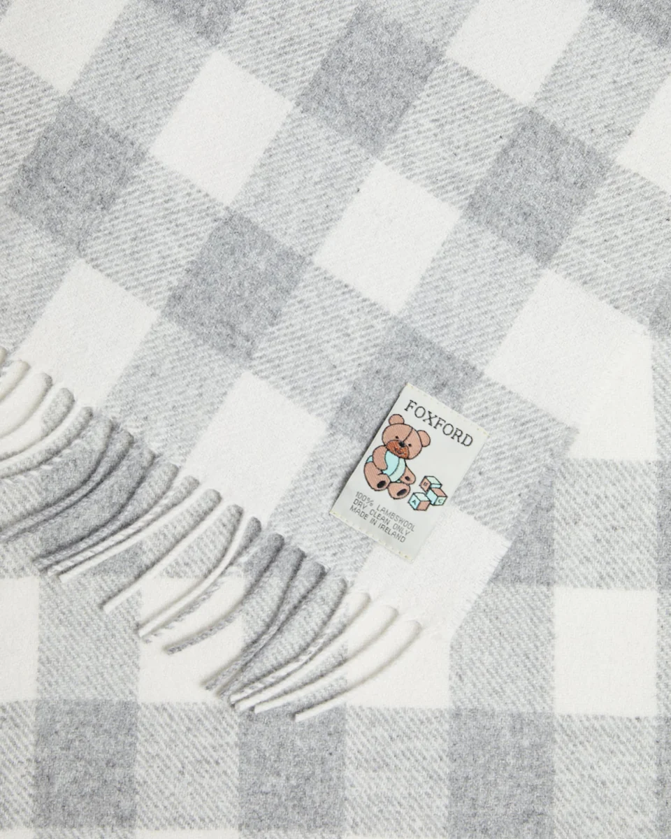 Lightweight Foxford Grey Check Lambswool Baby Blanket Breathable