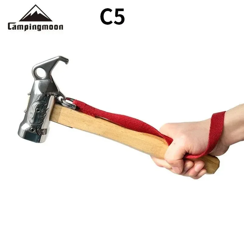 Clean Outdoor Camping Chipping Hammer – Stainless Steel with Wooden Handle Fixed Tent Nail Hammer with Safety Rope Practical