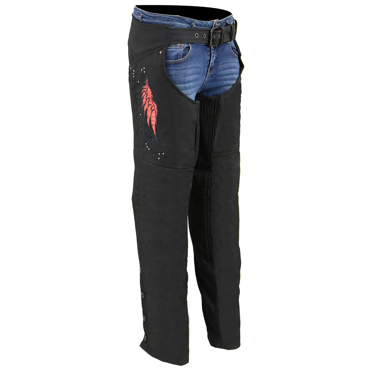 Advanced Milwaukee Leather SH1956 Women’s ‘Winged’ Black and Red Textile Chaps Crafted