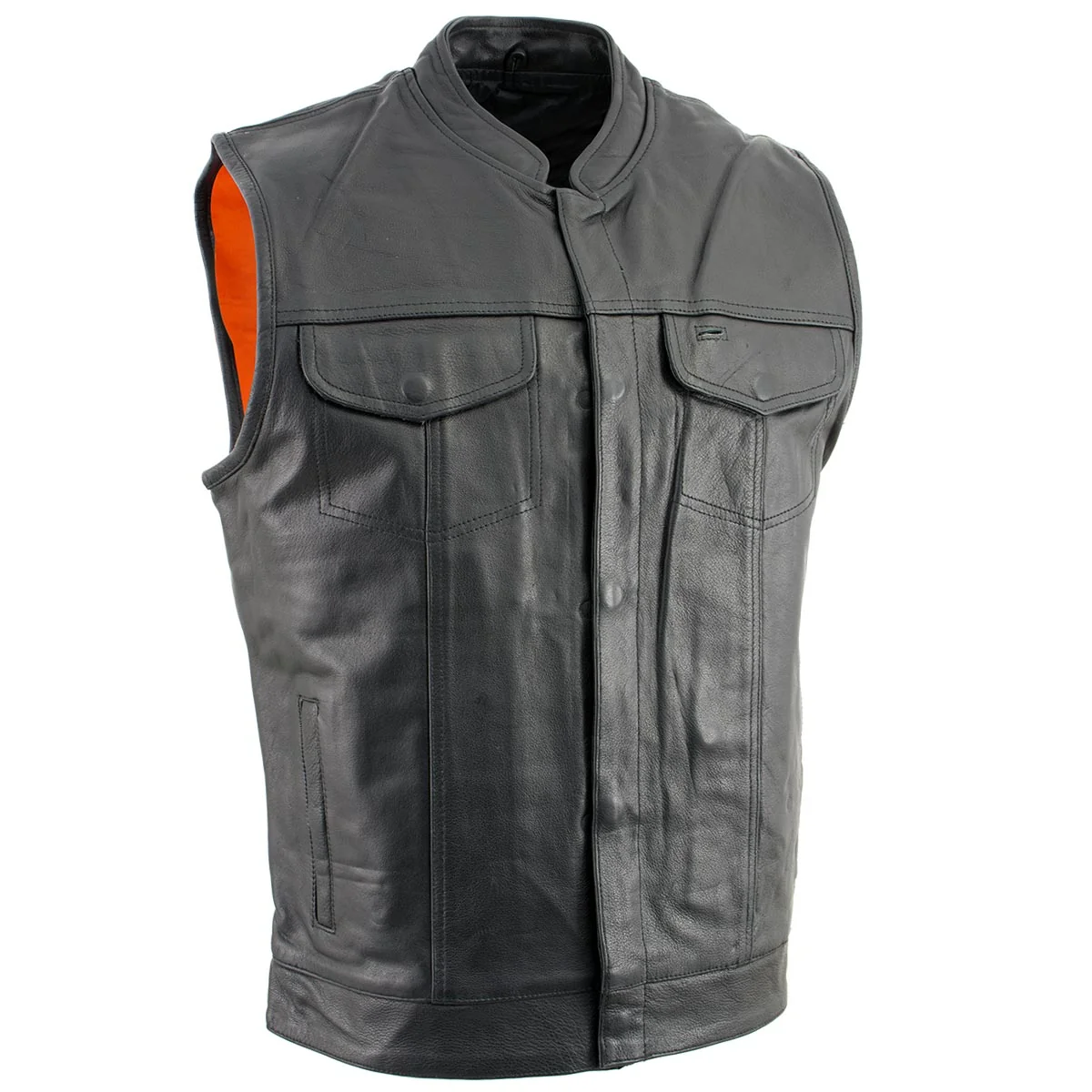 High-Quality Leather King SH203601 Men’s Black ‘Club Style’ Open Neck Leather Vest Exceptional