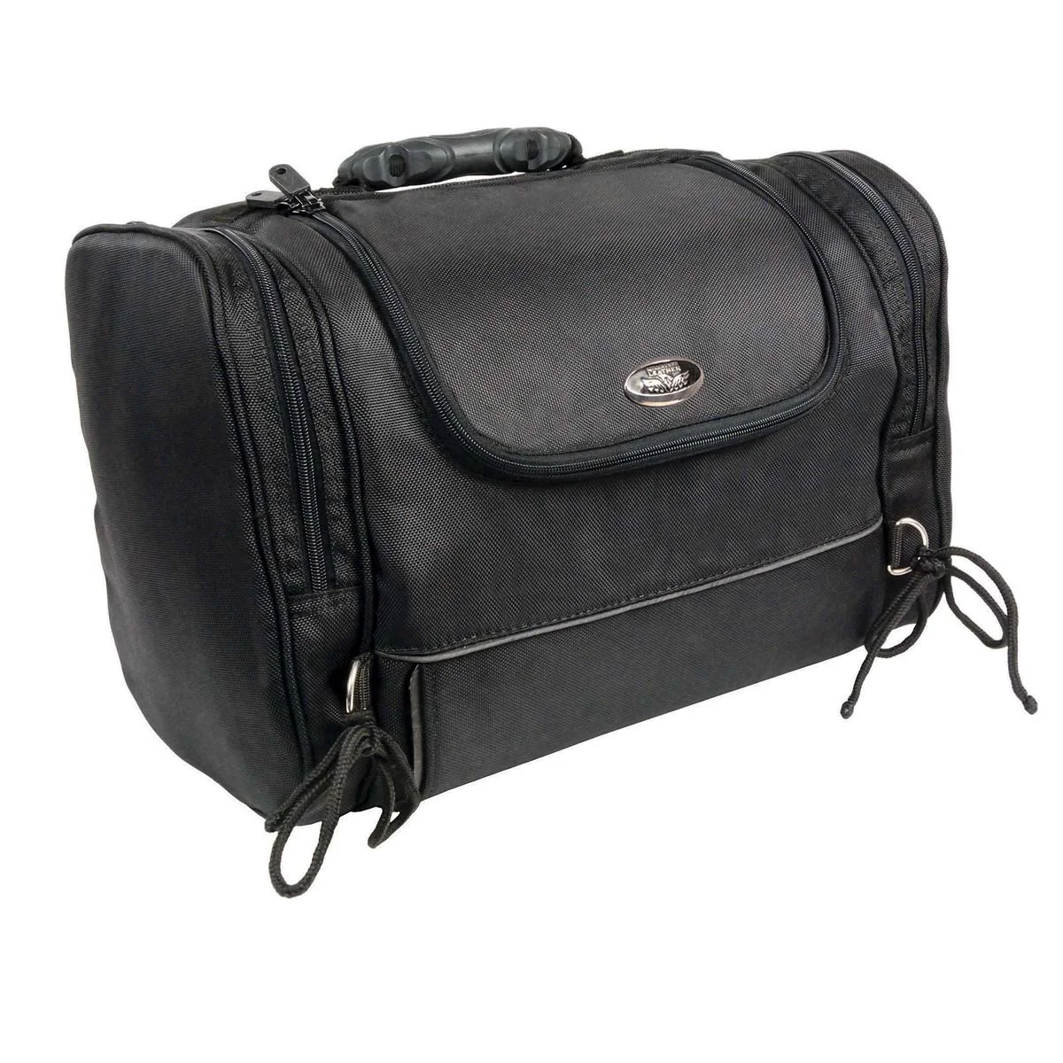 Luxury Milwaukee Performance SH684 Medium Black Textile Motorcycle Sissy Bar Bag with Reflective Piping Optimized
