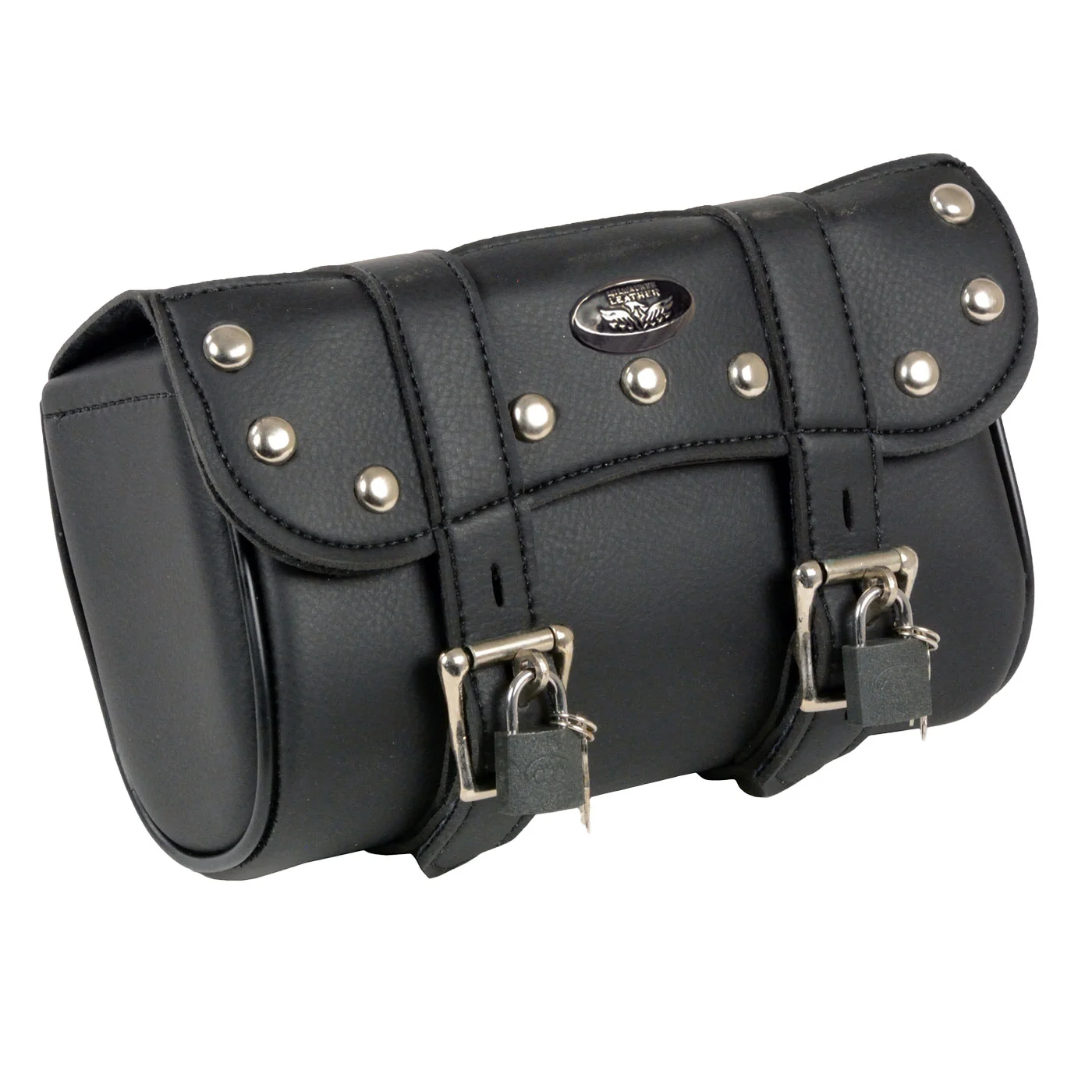 Enhanced Milwaukee Leather SH616S Black Medium Studded PVC Motorcycle Tool Bag with Key Locks Smooth
