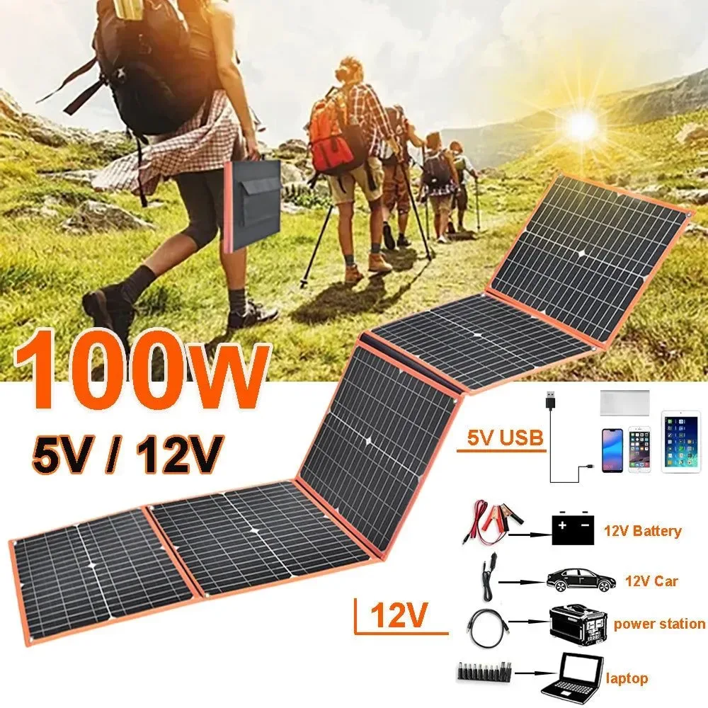 Proven 100W Foldable Solar Panel Portable Solar Charger for 12V Battery Power Station USB Mobile Phone Power Bank Laptop Camper Hiking Solid