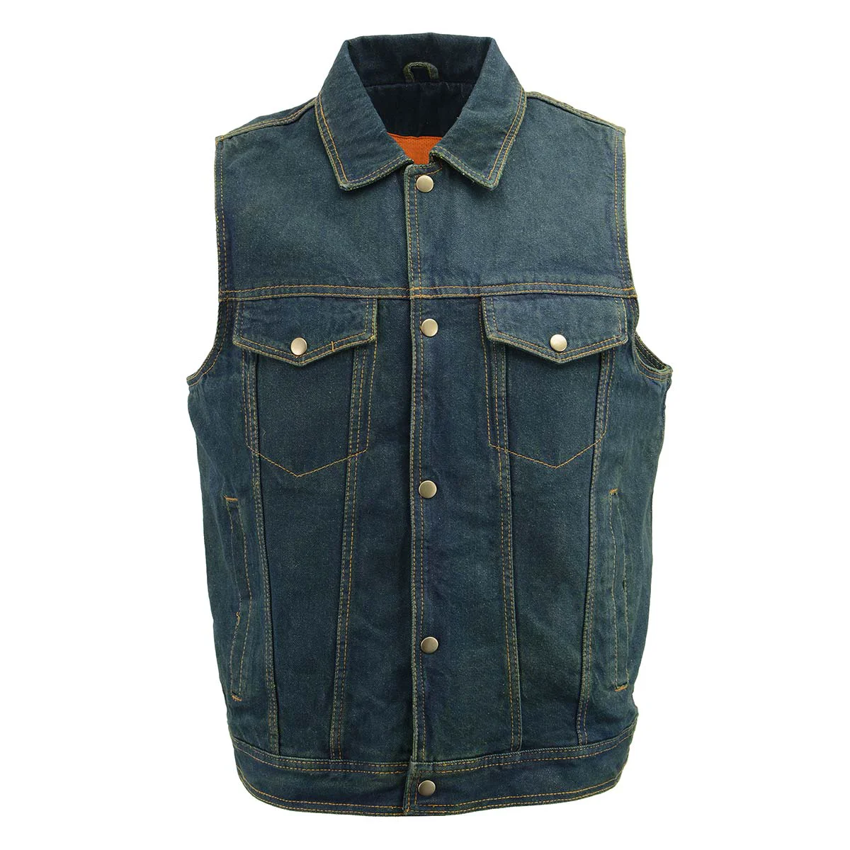Unique Men s XS107 Classic Blue Snap Front Denim Vest with Shirt Style Collar Top-Quality