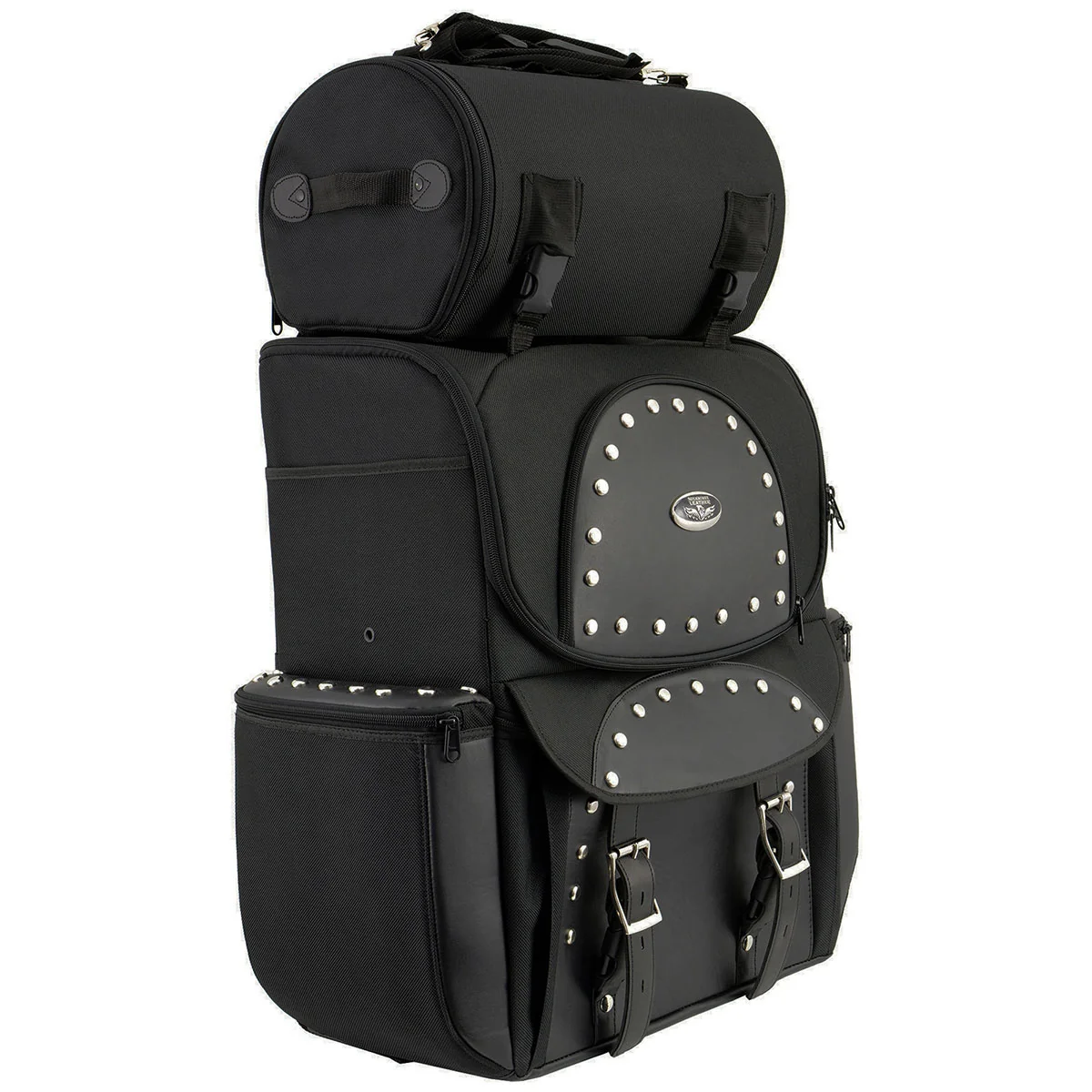 Environmentally Friendly Milwaukee Leather SH605S Large Black ‘Studded’ Textile and PVC 2 Piece Touring Sissy Bar Motorcycle Bag High-Quality