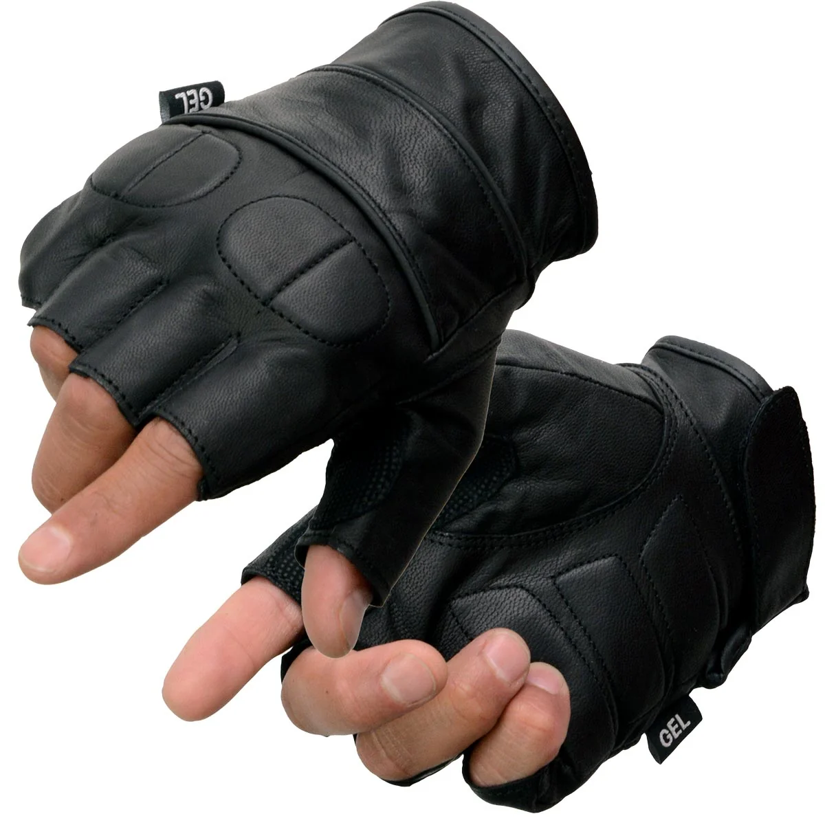 Breathable Milwaukee Leather SH462 Men’s Black Leather Gel Palm Fingerless Motorcycle Hand Gloves W Soft and Stylish Knuckle Pads Fashionable