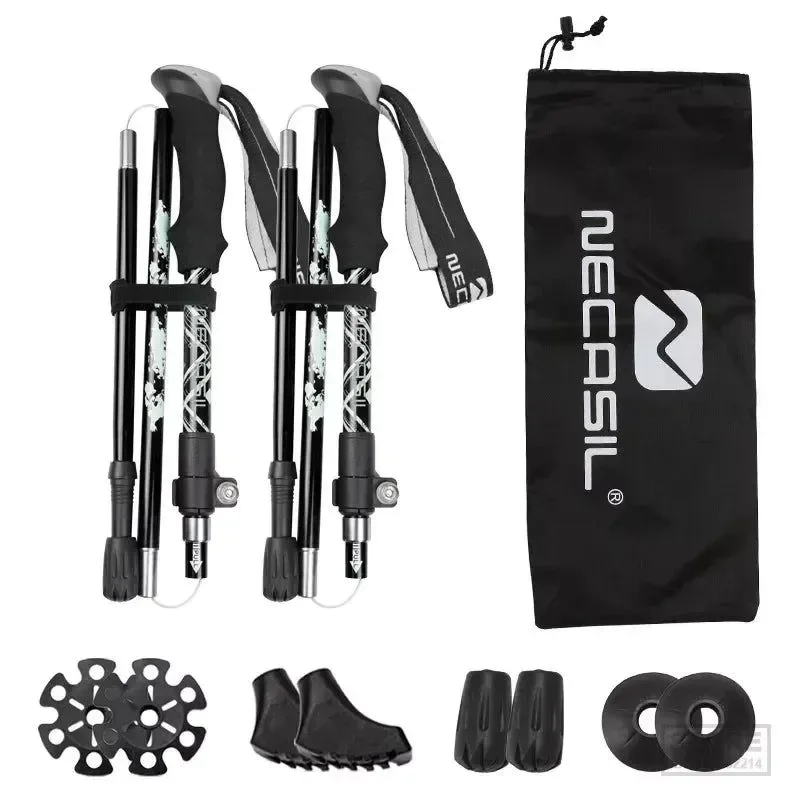 Fashionable 2pcs Folding Trekking Poles – Collapsible Hiking Sticks for Nordic Walking and Outdoor Activities Versatile