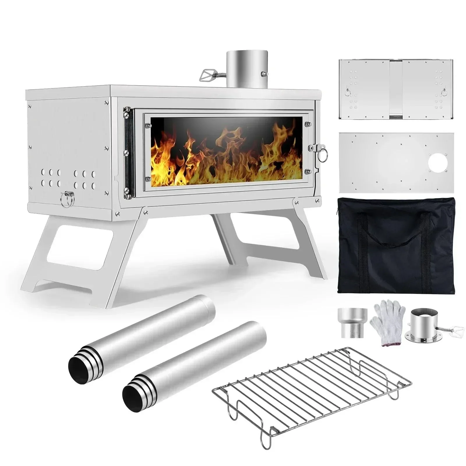 Solid Secondary Combustion Portable Outdoor Stove with Chimney Fastfold Lightweight Compact Durable Folding Wood Burning Stove for Camping SPECIFICATIONS Verified