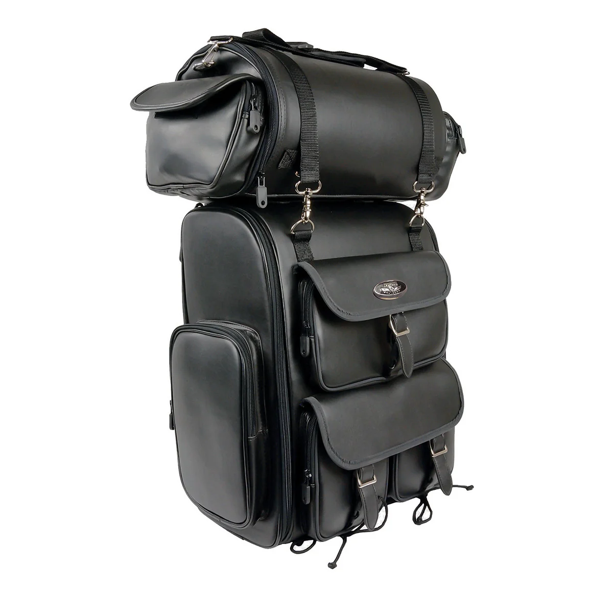 Casual Milwaukee Performance SH672 X-Large Black PVC 2-Piece Motorcycle Touring Pack with Reflective Piping Classic