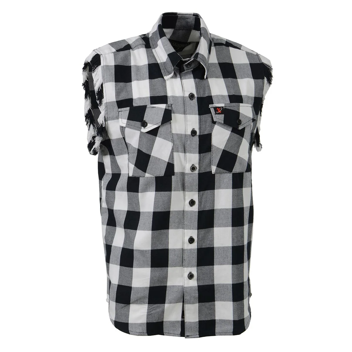 Enhanced Milwaukee Leather MNG11690 Men s Classic Black and White Button-Down Flannel Cut Off Frayed Sleeveless Casual Shirt Authentic