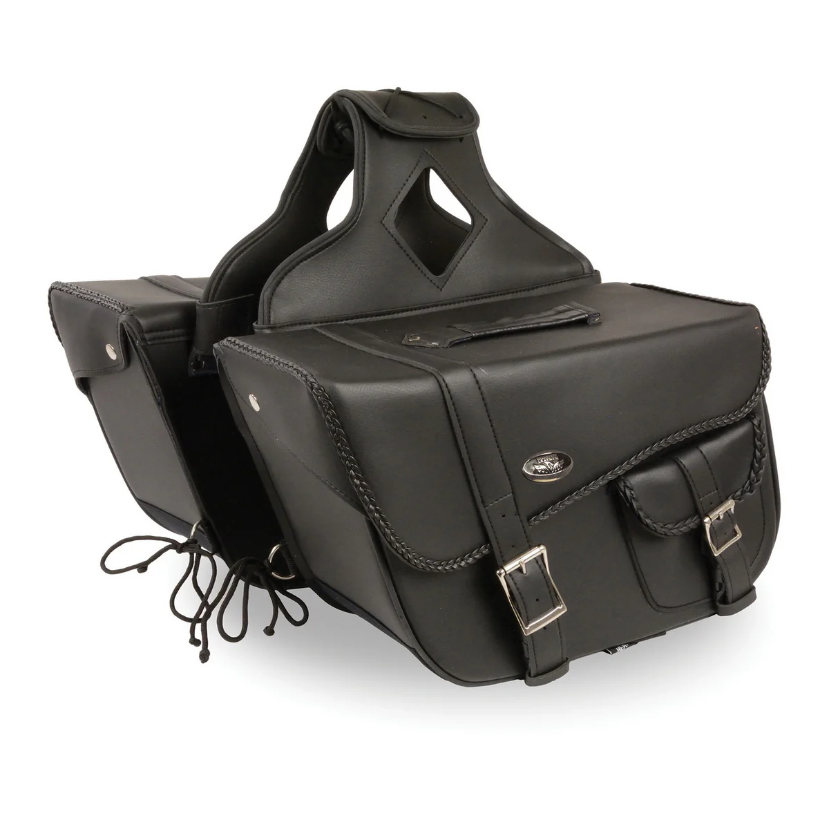 Refined Milwaukee Leather SH665ZB Black Large Braided Zip Off PVC Throw Over Motorcycle Saddlebags Smart