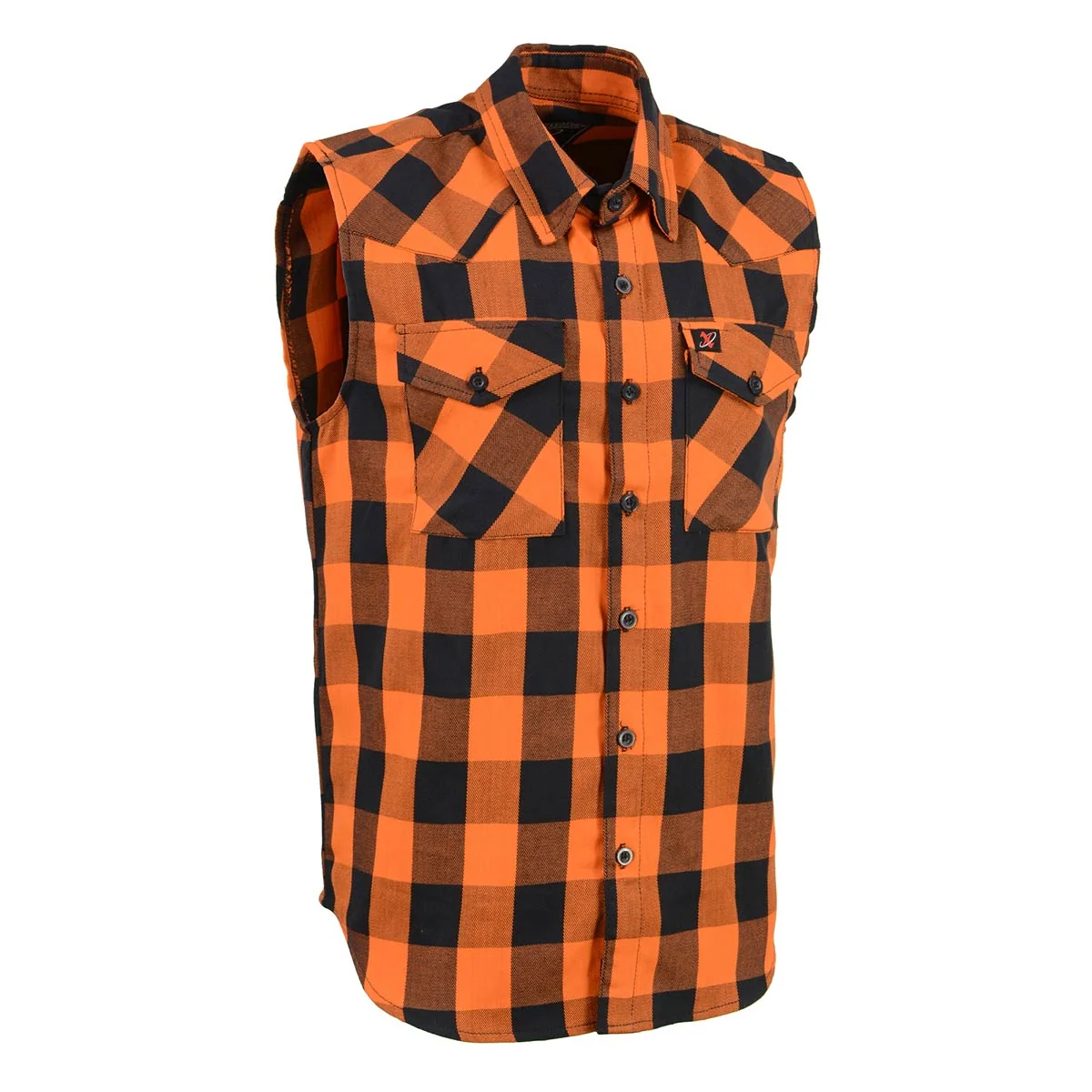 Top-Quality Milwaukee Leather MPM1655 Men s Classic Black and Orange Button-Down Flannel Cut Off Sleeveless Casual Shirt Consistent