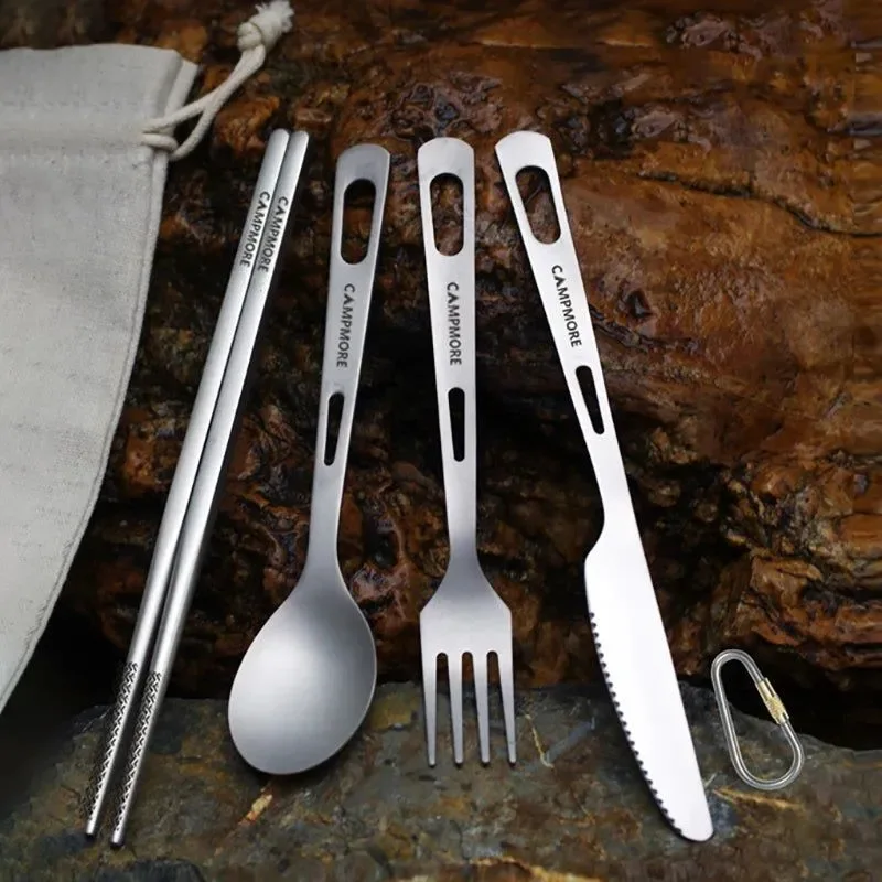 Easy-to-Use Ultralight Titanium Tableware Set – Portable Knife Fork Spoon for Outdoor Camping Hiking and Travel Practical