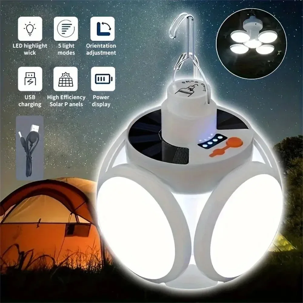 Modern Solar Outdoor Folding Light – Portable USB Rechargeable LED Bulb Search Lights Camping Torch Emergency Lamp Casual