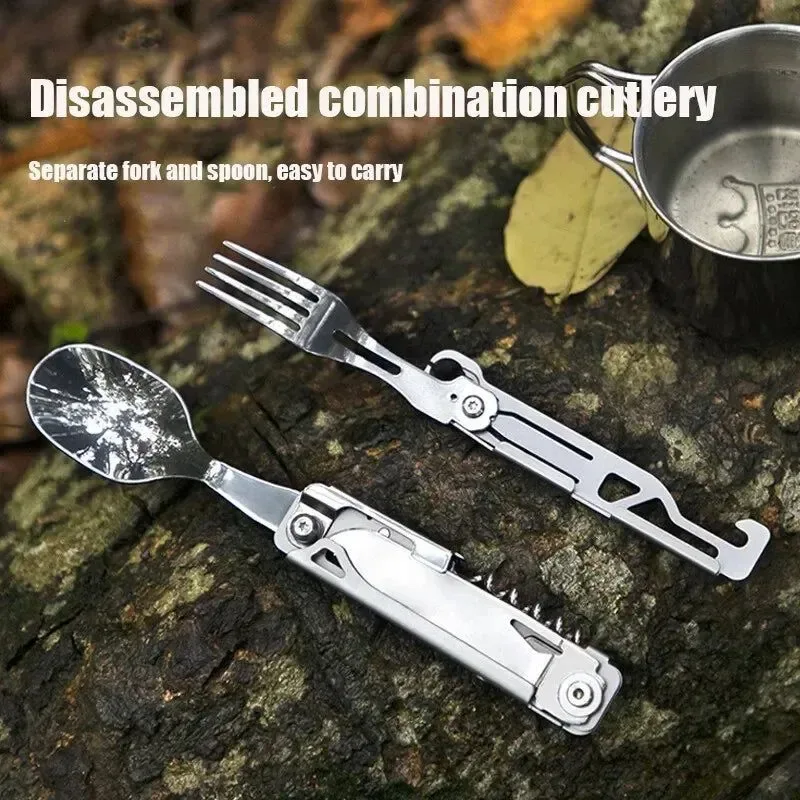 Trusted Multifunctional Portable Folding Cutlery Set – Stainless Steel Knife Fork Spoon and Can Opener for Outdoor Camping Outstanding
