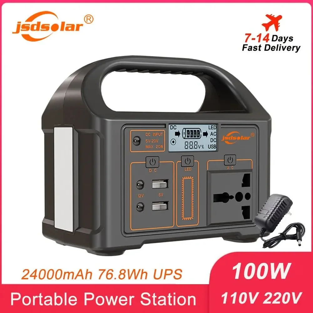 Smart 100W Portable Power Station – 24000mAh LiFePO4 Solar Generator 220V 110V AC Output for Camping Emergency Selected