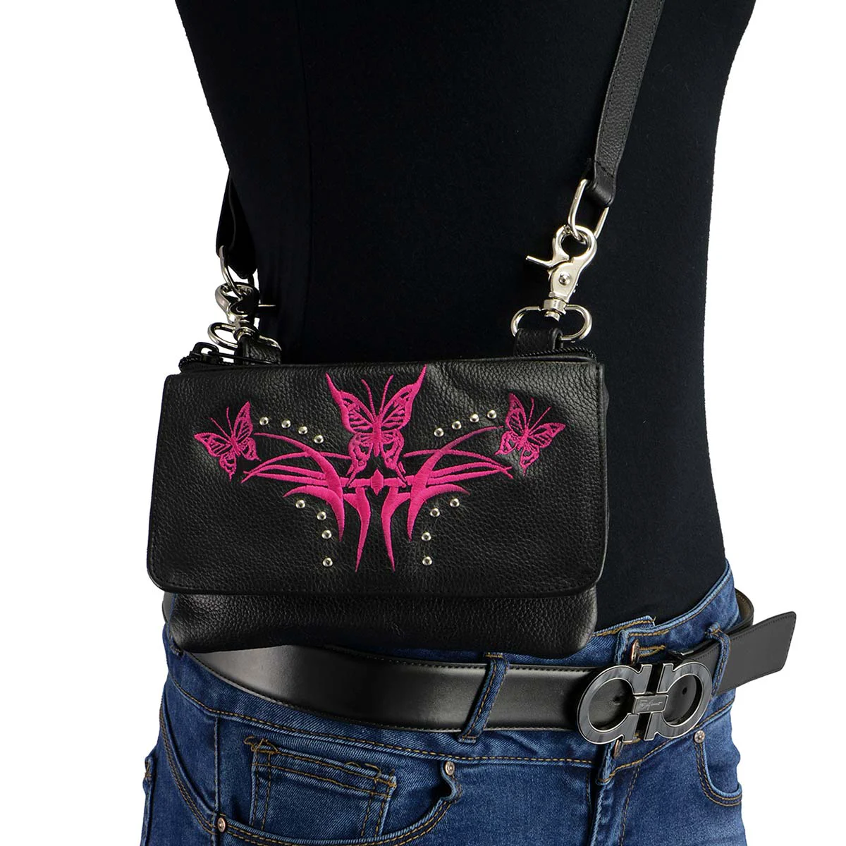 Top-Quality Milwaukee Leather MP8851 Women’s Black and Pink Leather Multi Pocket Belt Bag Efficient
