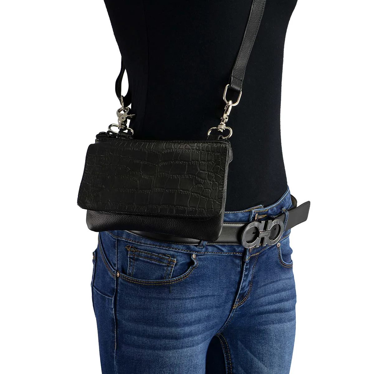 Excellent Milwaukee Leather MP8854 Women’s Black Leather Multi Pocket Belt Bag Contemporary