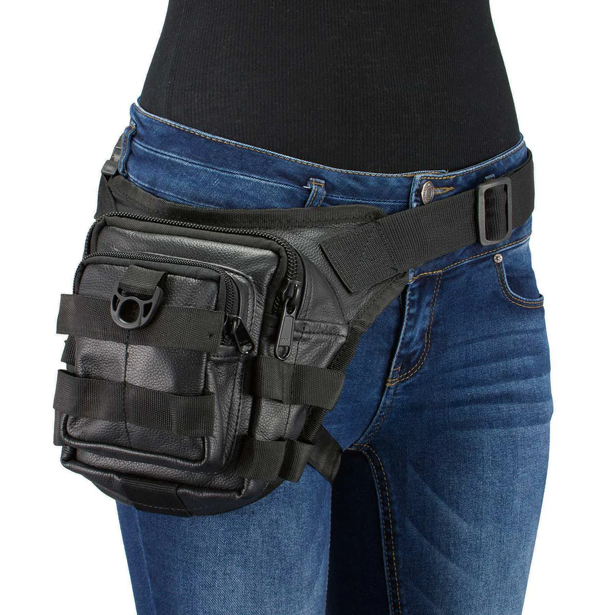 Reusable Milwaukee Leather MP8840 Black Leather Conceal and Carry Tactical Thigh Bag with Waist Belt Professional
