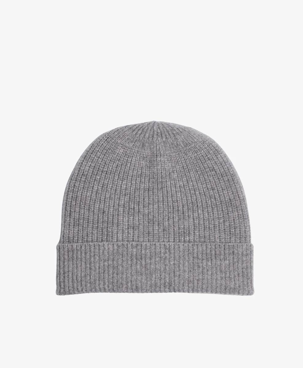 Lightweight Foxford Grey Ribbed Cashmere Beanie Green