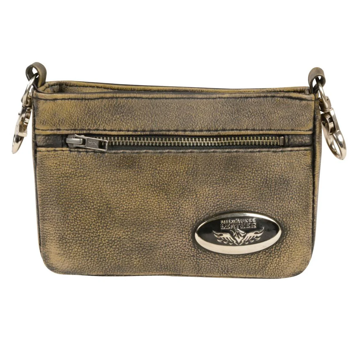 Practical Milwaukee Leather MP8815 Ladies Distress Brown Double Zipper Leather Shoulder Bag Safe