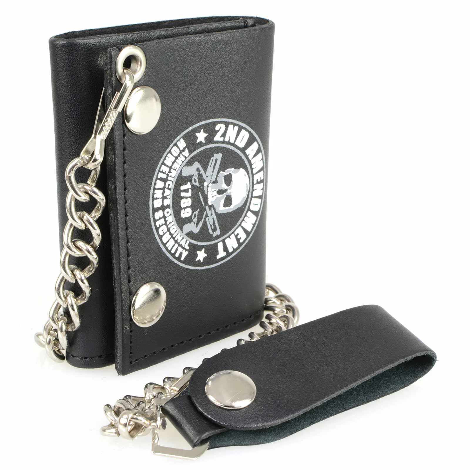 Versatile Milwaukee Leather MLW7839 Men’s 4 Leather 2nd Amendment Tri-Fold Wallet w Anti-Theft Stainless Steel Chain Long-Lasting
