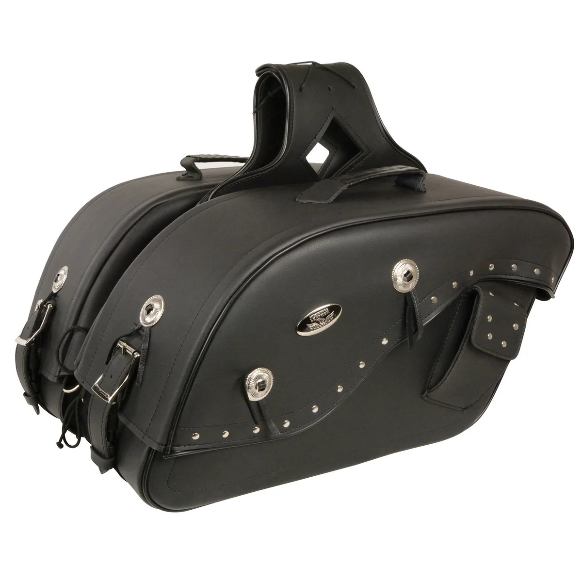 Clean Milwaukee Leather MP8300 Black PVC Large Cruiser Style Riveted Throw Over Saddlebags Optimized