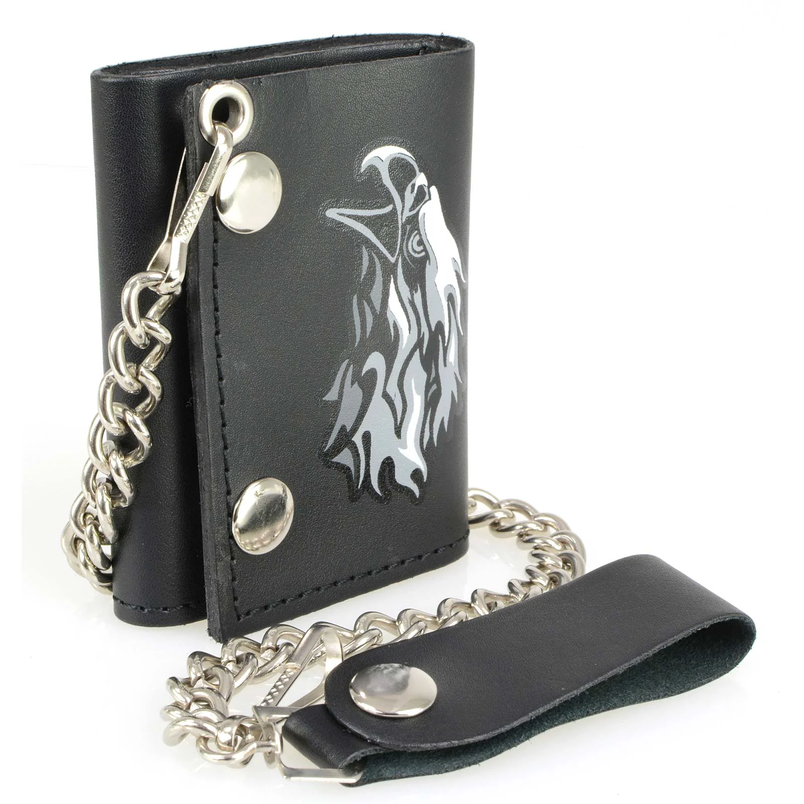 Unique Milwaukee Leather MLW7838 Men’s 4 Leather Flaming Eagle Tri-Fold Wallet w Anti-Theft Stainless Steel Chain Expertly Made