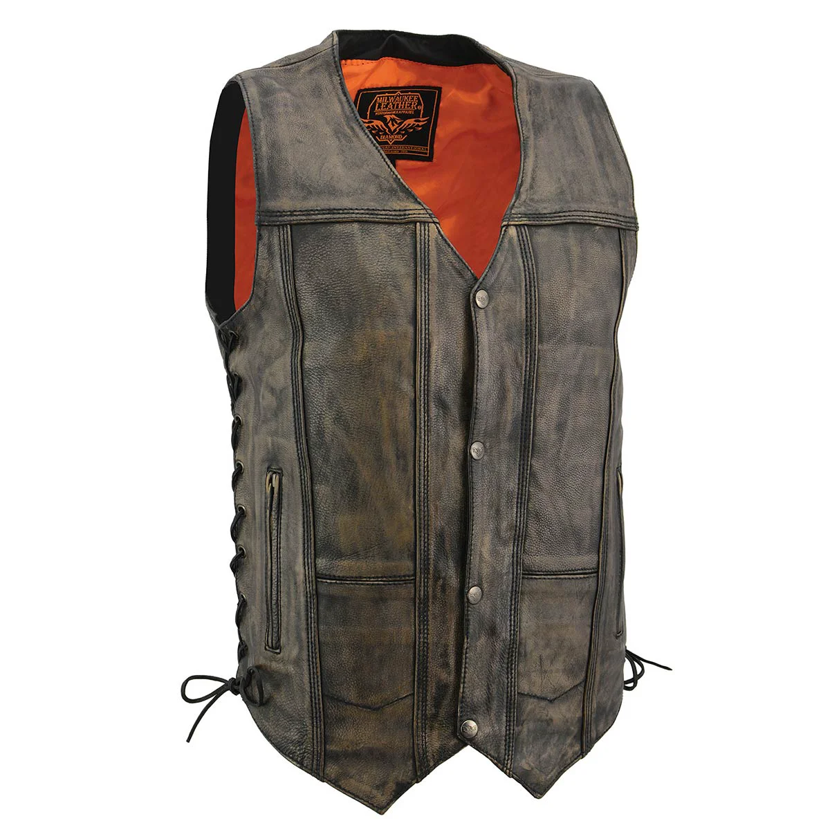 Outstanding Milwaukee Leather MLM3540 Men’s Roulette Distressed Brown 10 Pocket Motorcycle Leather Vest Secure