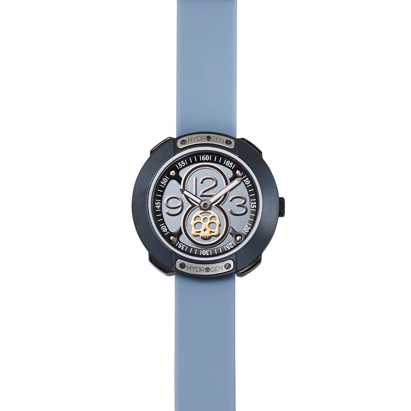 Innovative Hydrogen Skull Dial Chronograph Watch with Blue Silicone Strap Lightweight