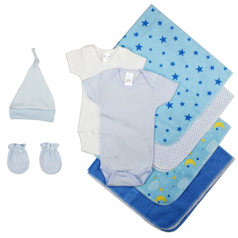 User-Friendly Bambini Newborn Essentials Gift Set – Cozy Bodysuits Soft Blankets Matching Cap Mittens in Blue Versatile
