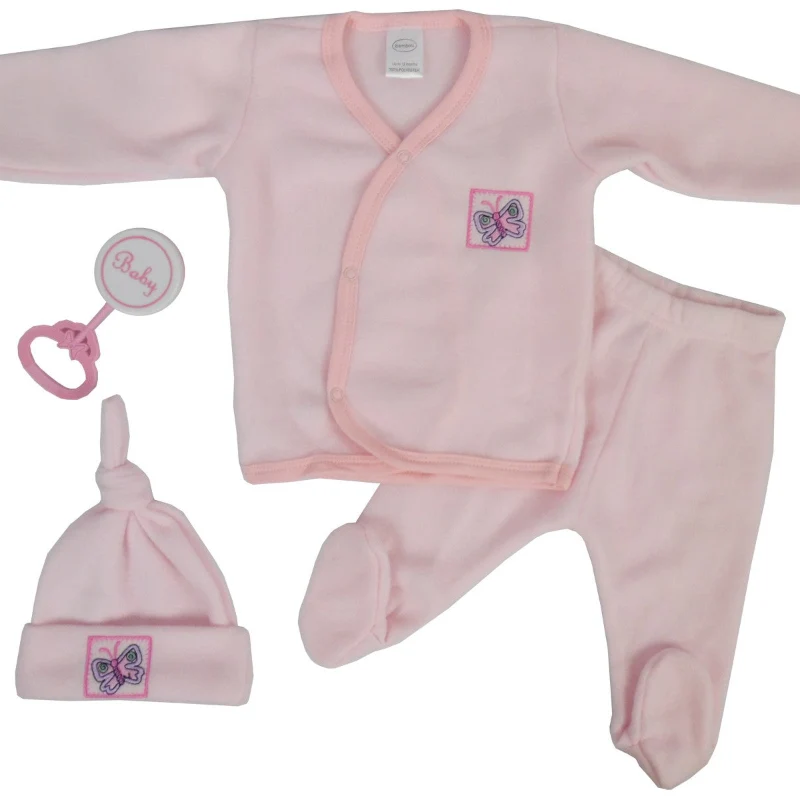 Sophisticated Charming Baby Pink Newborn Clothes Set with Butterfly Patch – 4-Piece Outfit for Everyday Comfort High-End