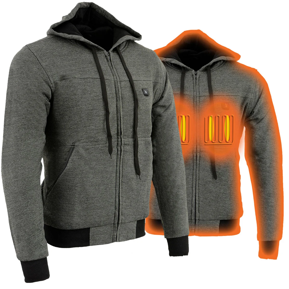 Classic Nexgen Heat MPM1713SET12v Men’s Grey ‘Heated’ Front Zipper Hoodie Jacket for Outdoor Activities w Battery Pack Fast