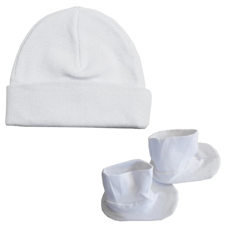 High-Performance Cozy White Baby Beanie and Booties Set – Soft Cotton Comfort for Your Newborn Smart
