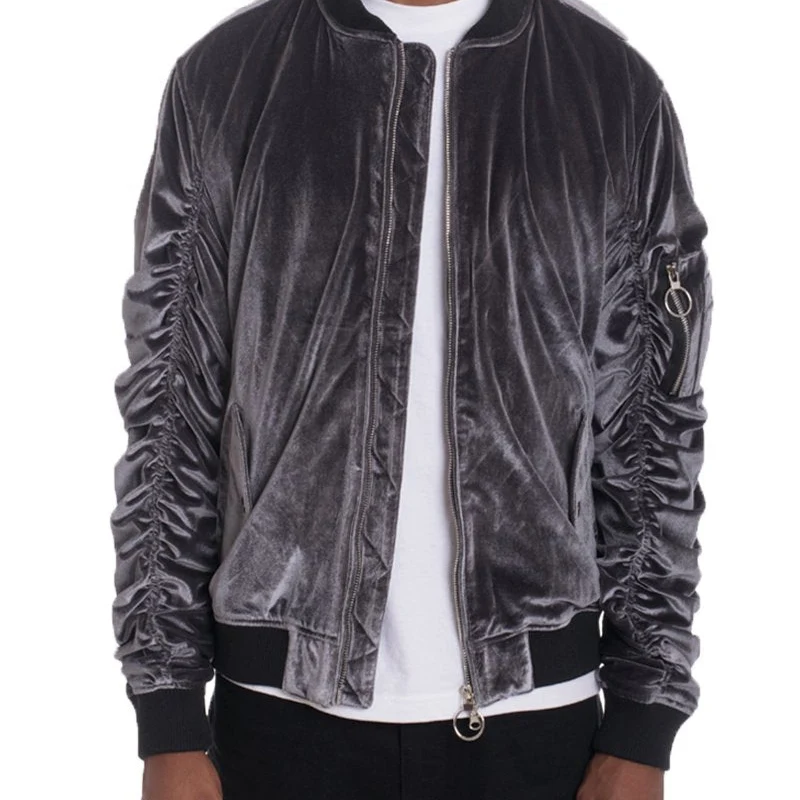 Convenient Men's Silver Velvet Bomber Jacket Your Everyday Style Natural
