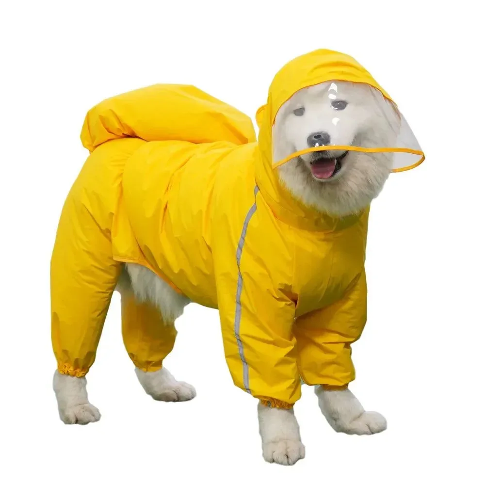 Secure Fully-Covered Hooded Dog Raincoat – Waterproof with Removable Tail Cover for Large Dogs Unique