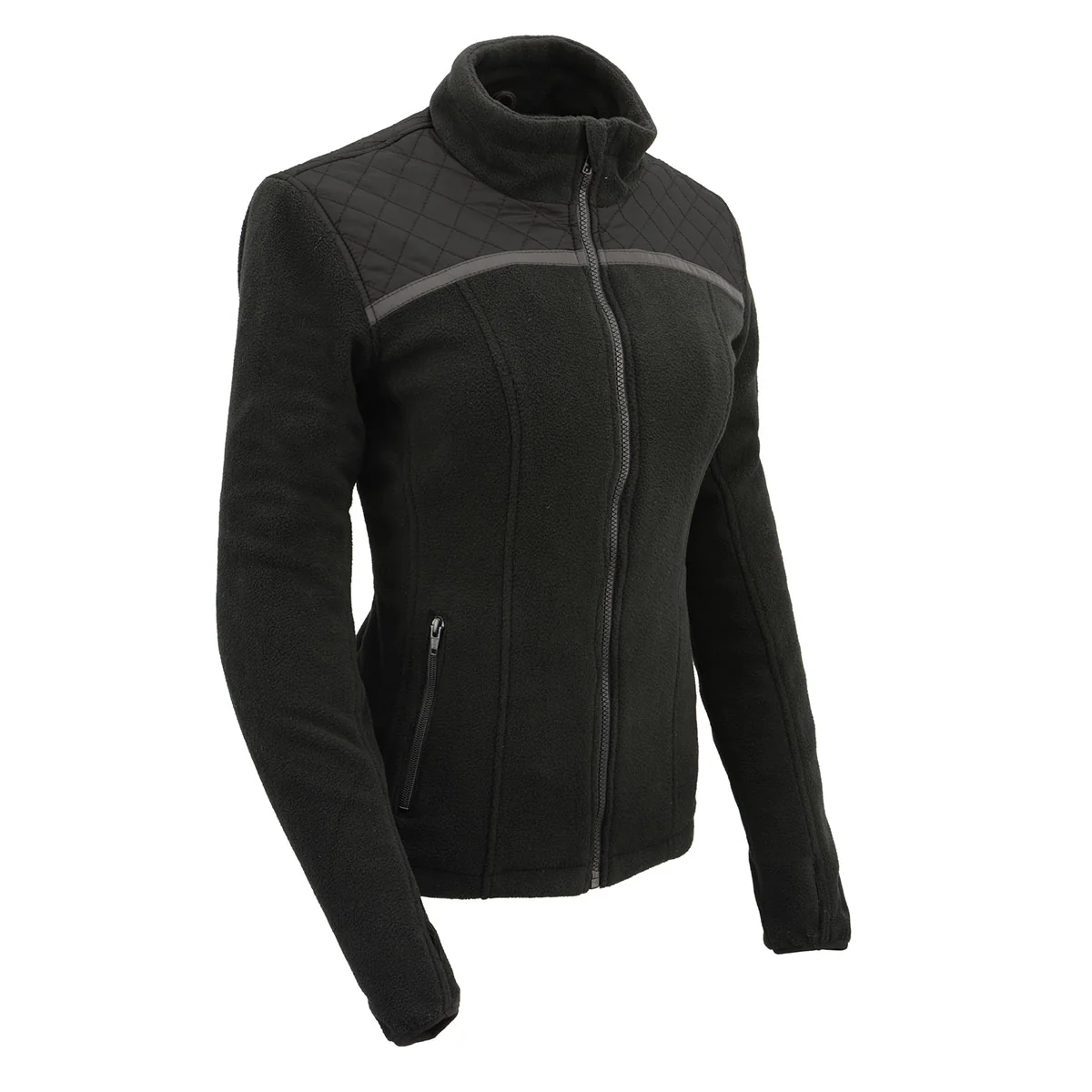Fashionable Milwaukee Leather MPL2784 Women's Black Micro Fleece Jacket with Reflective Stripes Natural
