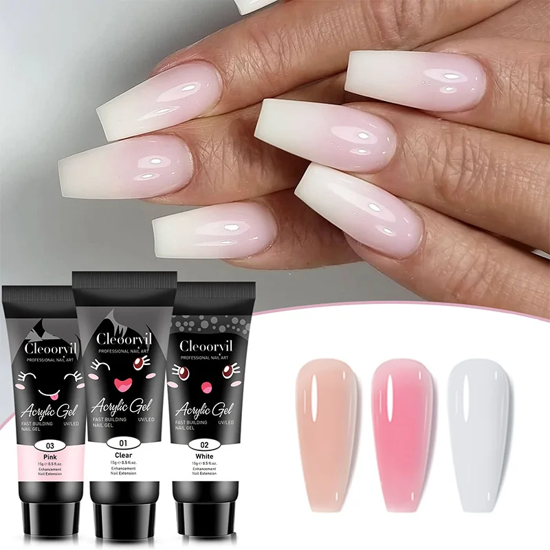 Premium Cleoorvil Acrylic Gel 15g – UV LED in Clear Pink White Certified