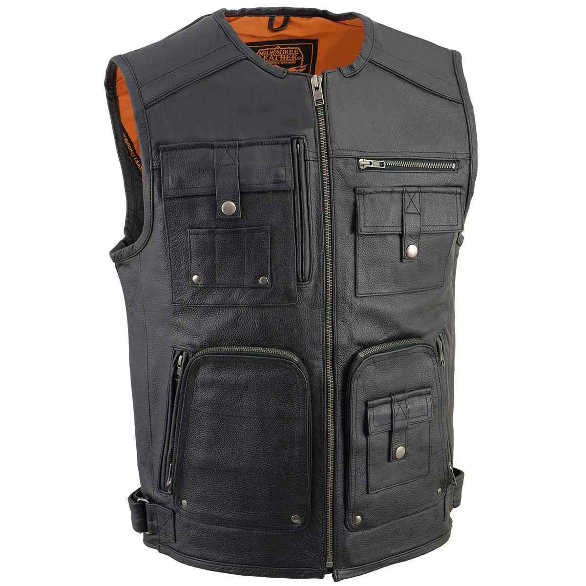 Trendy Milwaukee Leather MLM3580 Men’s Black Super Utility-Multi Pocket Vest Motorcycle Biker Leather Vest Traditional