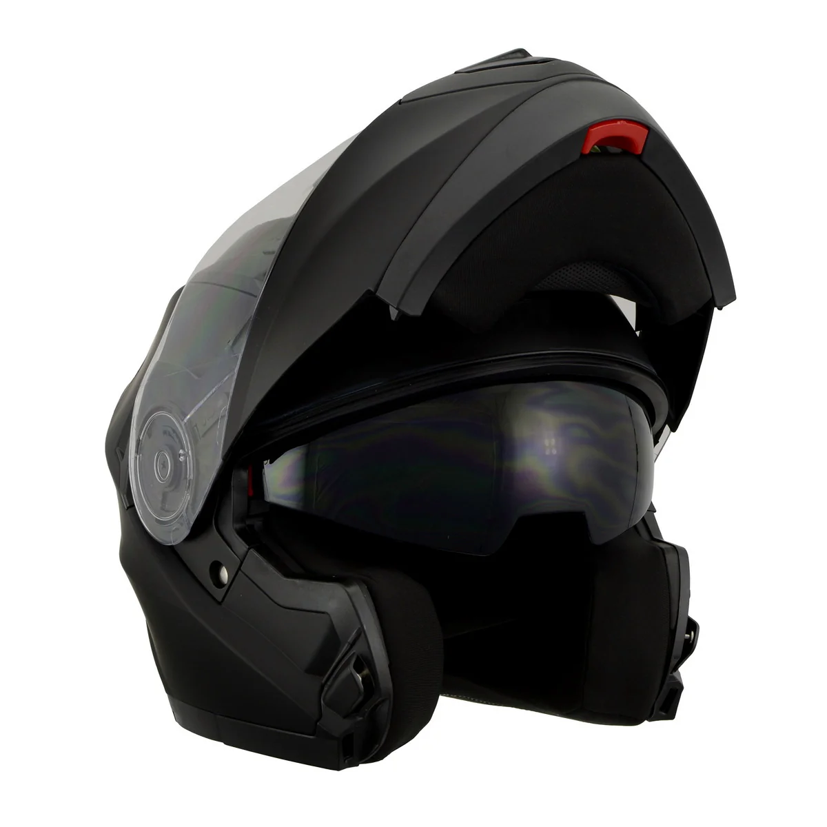 Exclusive Milwaukee Performance Helmets MPH9803DOT Ionized Matte Black Advanced Modular Motorcycle Helmet w Drop Down Visor Environmentally Friendly