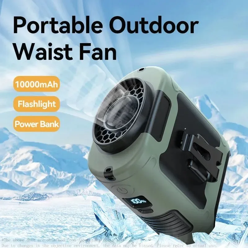 Artisan 10000mAh Portable Outdoor Waist Fan – Hanging Neck Strong Wind with Power Bank LED Lighting Superior