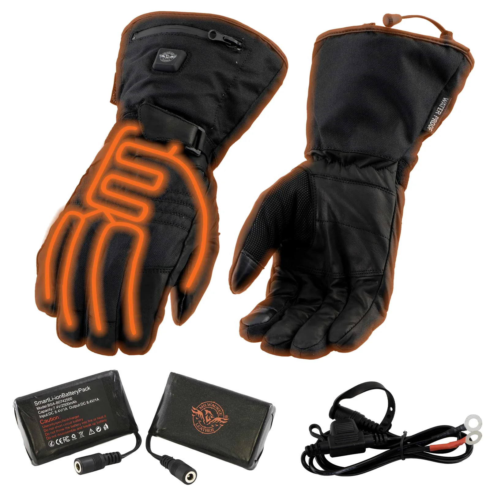 Selected Milwaukee Leather MG17501SET Men s Heated Black Leather Textile Winter Gloves Harness Wire and i-Touch Fine