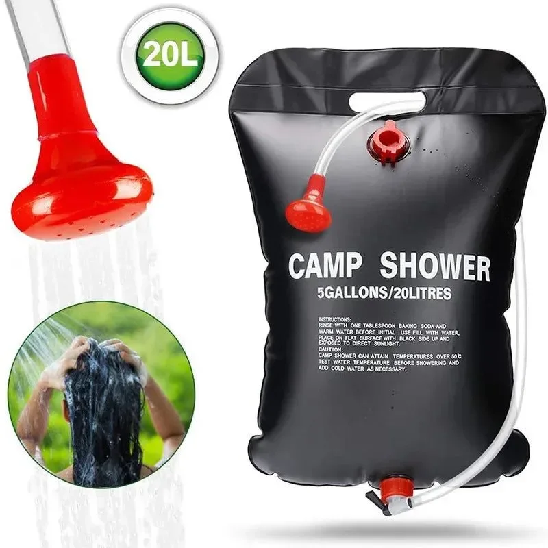 Relaxed Solar Shower Bag – 20L or 40L Black PVC Heats to 45°C in 3 Hours Temperature Gauge On Off Showerhead Carefully Designed