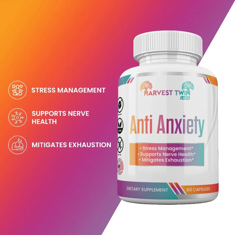 Quality Harvest Twin Labs Anti Anxiety Dietary Supplement – Stress Management Nerve Support – 60 Capsules Long-Lasting