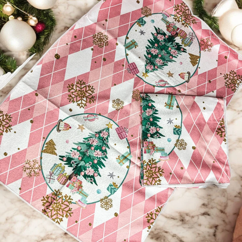 Trusted Christmas Tree Pink Argyle Pattern Soft Blanket with Snowflakes Design Eco-Friendly
